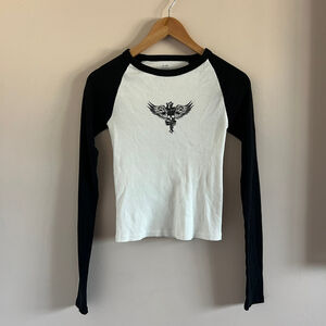 Brandy Melville | Graphic Long Sleeve Black and White Cotton Top